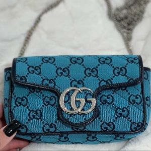 GG Marmont Multicolor Super mini bag (Blue)